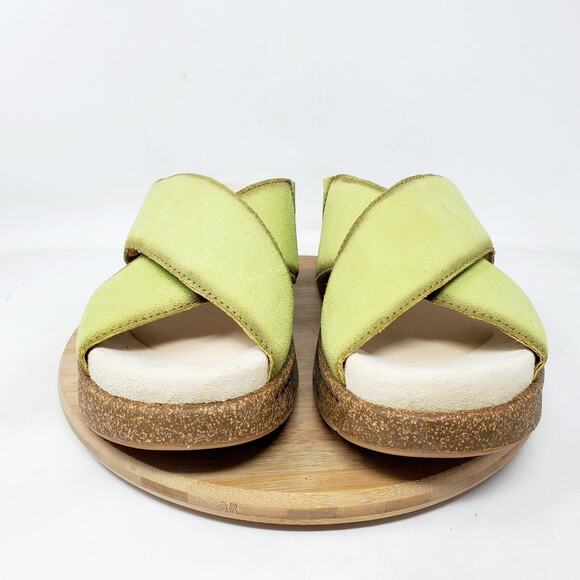 Dansko Bridget Platform Sandal Women 37 Chartreuse Leather Chunky Sole Boho Shoe - Picture 3 of 14
